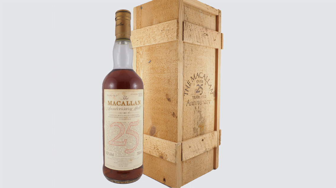 Macallan 25 Year Old Anniversary Whisky with timber presentation case