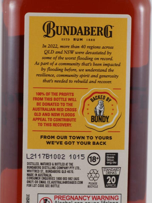 BUNDABERG From Our Town To Yours Midcoast Flood Recovery Rum 37% ABV NV