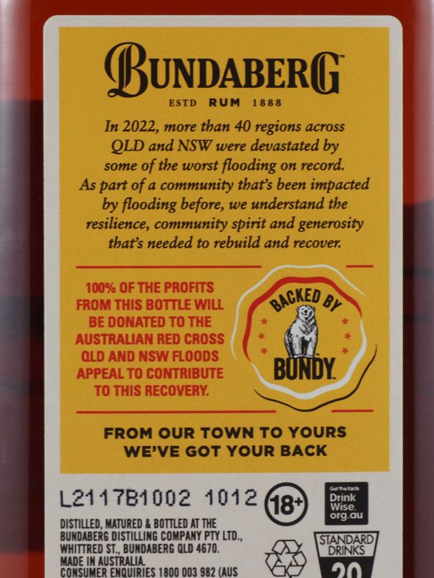 BUNDABERG From Our Town To Yours Nambucca Flood Recovery Rum 37% ABV NV