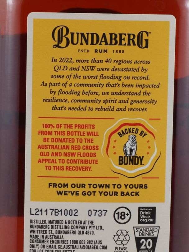 BUNDABERG From Our Town To Yours Scenic Rim Flood Recovery Rum 37% ABV NV