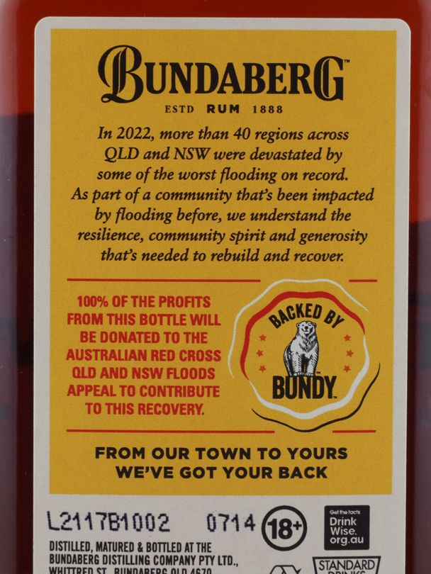 BUNDABERG From Our Town To Yours Bellingen Flood Recovery Rum 37% ABV NV