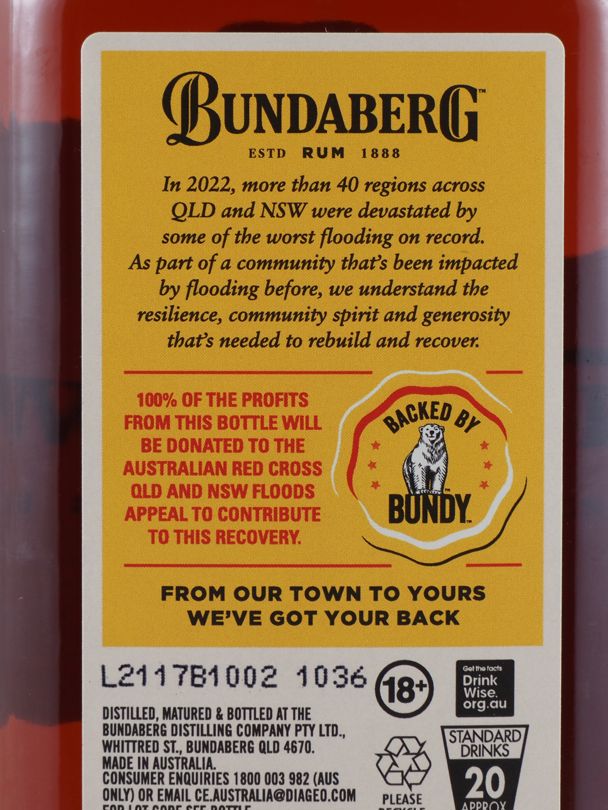 BUNDABERG From Our Town To Yours Byron Flood Recovery Rum 37% ABV NV