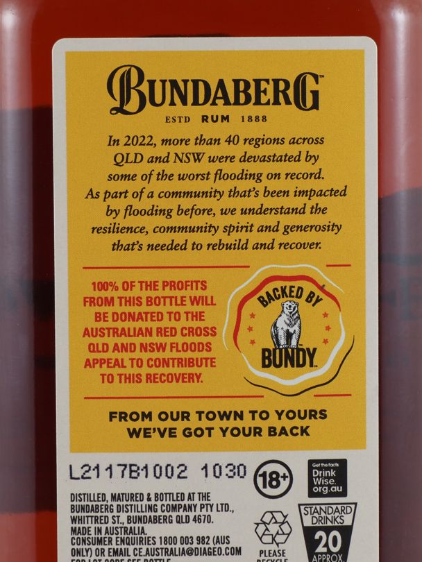BUNDABERG From Our Town To Yours Coffs Harbour Flood Recovery Rum 37% ABV NV