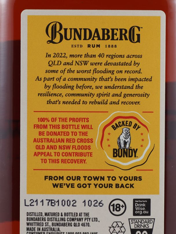 BUNDABERG From Our Town To Yours Glen Innes Flood Recovery Rum 37% ABV NV