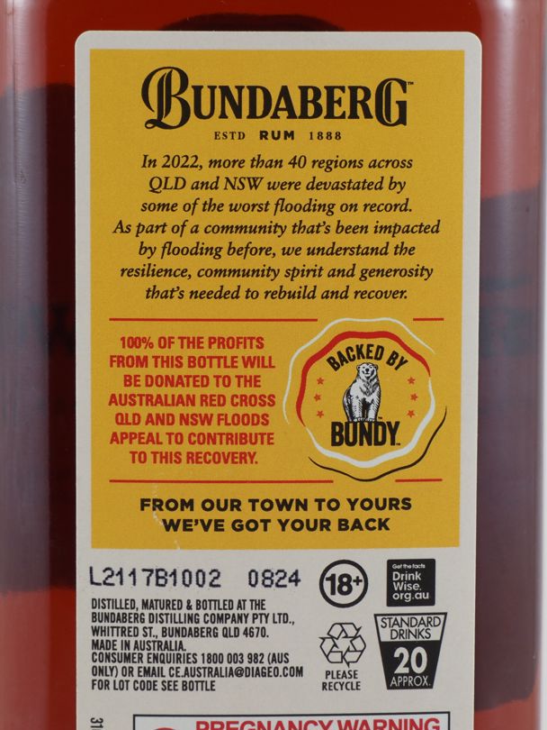 BUNDABERG From Our Town To Yours Goondiwindi Flood Recovery Rum 37% ABV NV