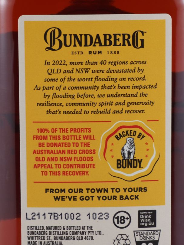 BUNDABERG From Our Town To Yours Kempsey Flood Recovery Rum 37% ABV NV