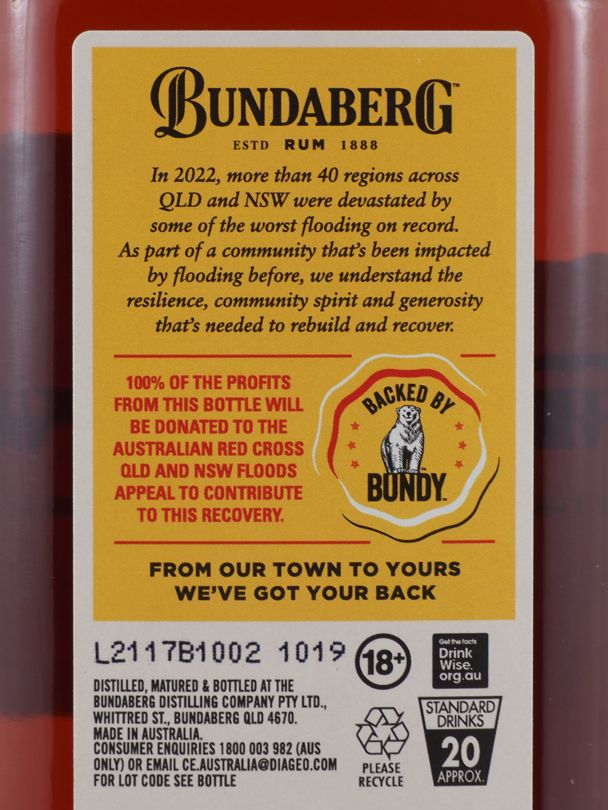 BUNDABERG From Our Town To Yours Kyogle Flood Recovery Rum 37% ABV NV