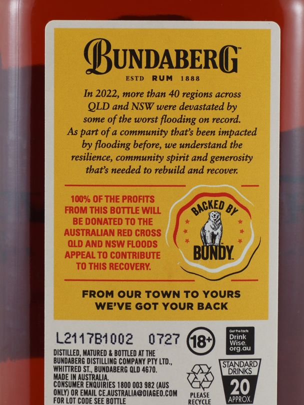 BUNDABERG From Our Town To Yours Toowoomba Flood Recovery Rum 37% ABV NV