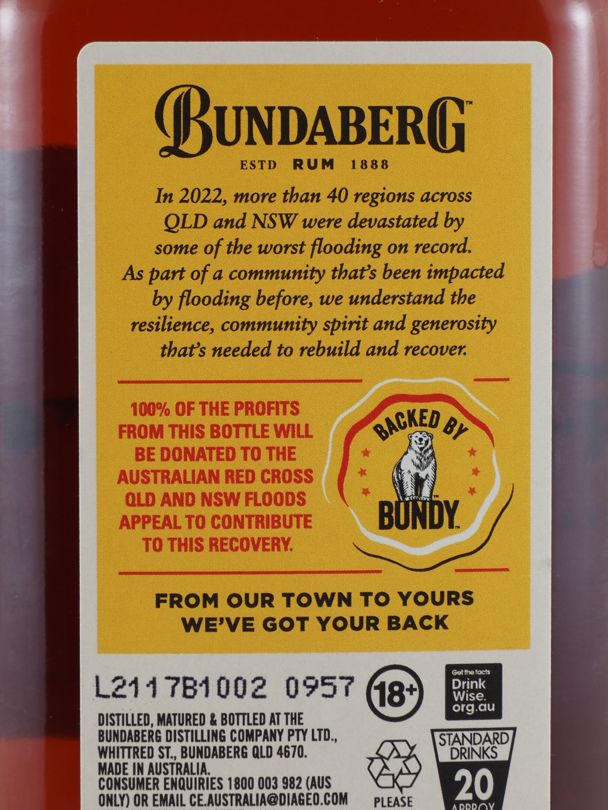 BUNDABERG From Our Town To Yours Tweed Flood Recovery Rum 37% ABV NV