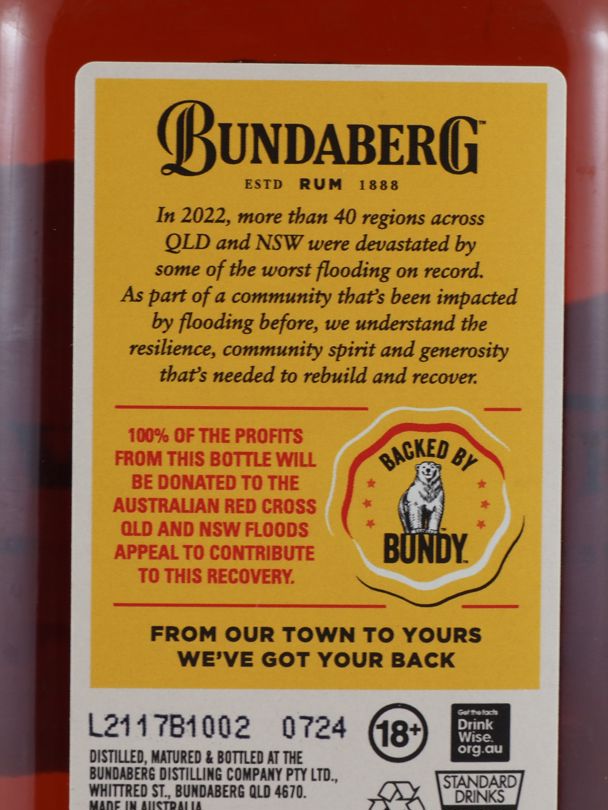 BUNDABERG From Our Town To Yours Western Downs Flood Recovery Rum 37% ABV NV
