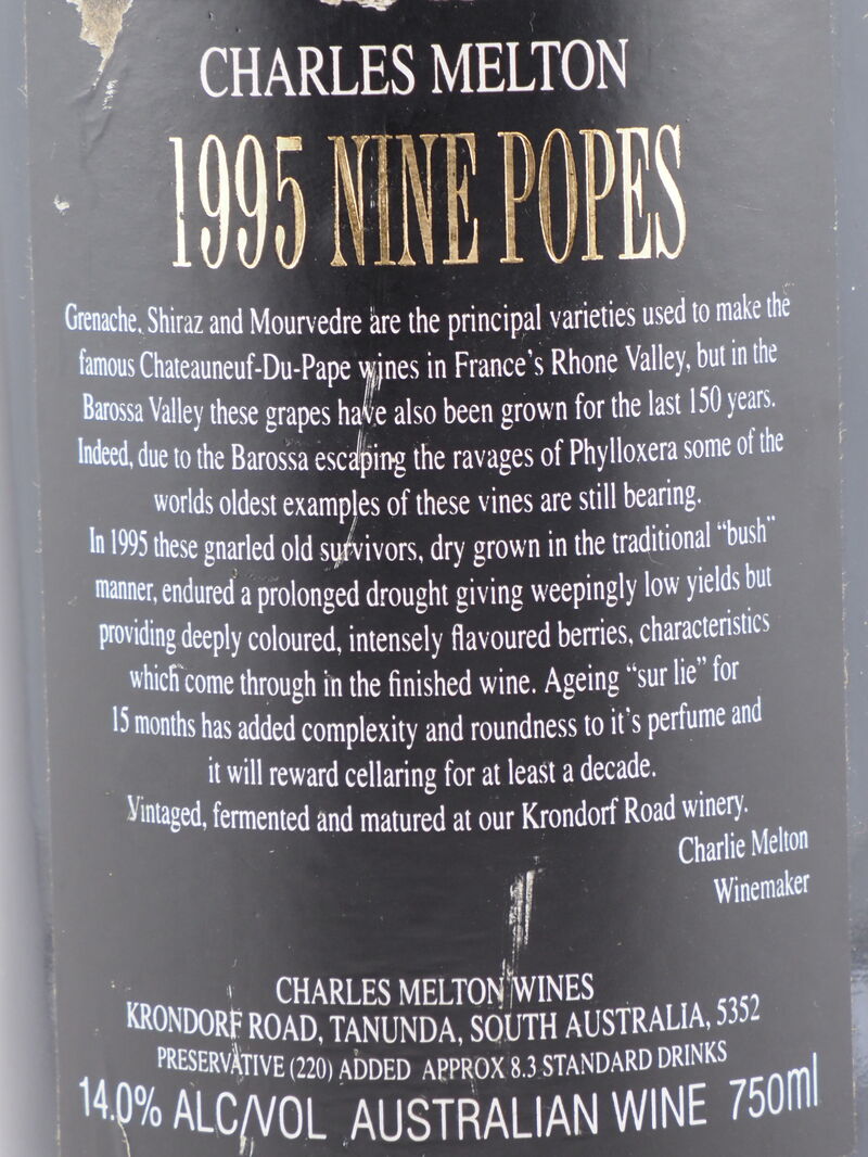 CHARLES MELTON Nine Popes Grenache Shiraz Mourvedre 1995