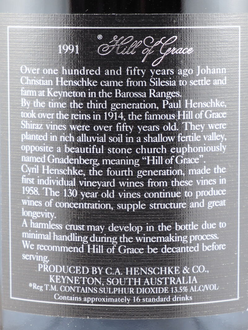 HENSCHKE Hill of Grace Shiraz 1991