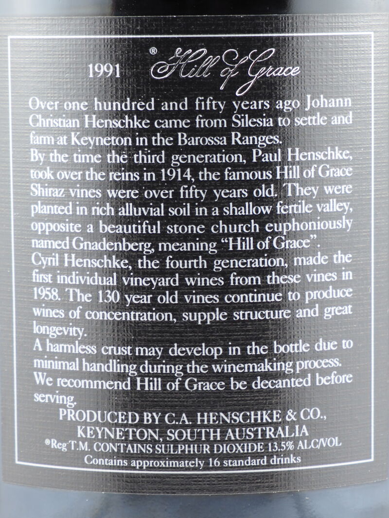 HENSCHKE Hill of Grace Shiraz 1991