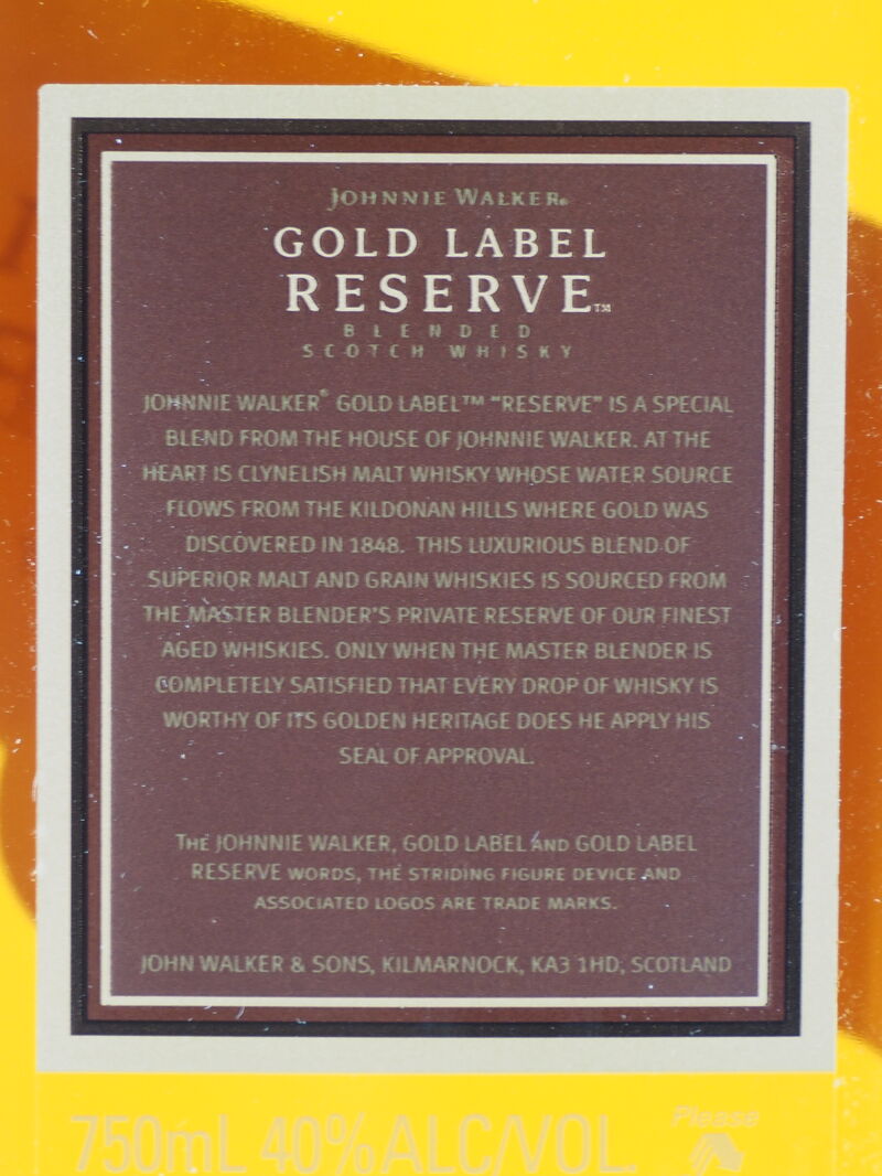 JOHNNIE WALKER Gold Label Reserve Scotch Whisky 40% ABV NV