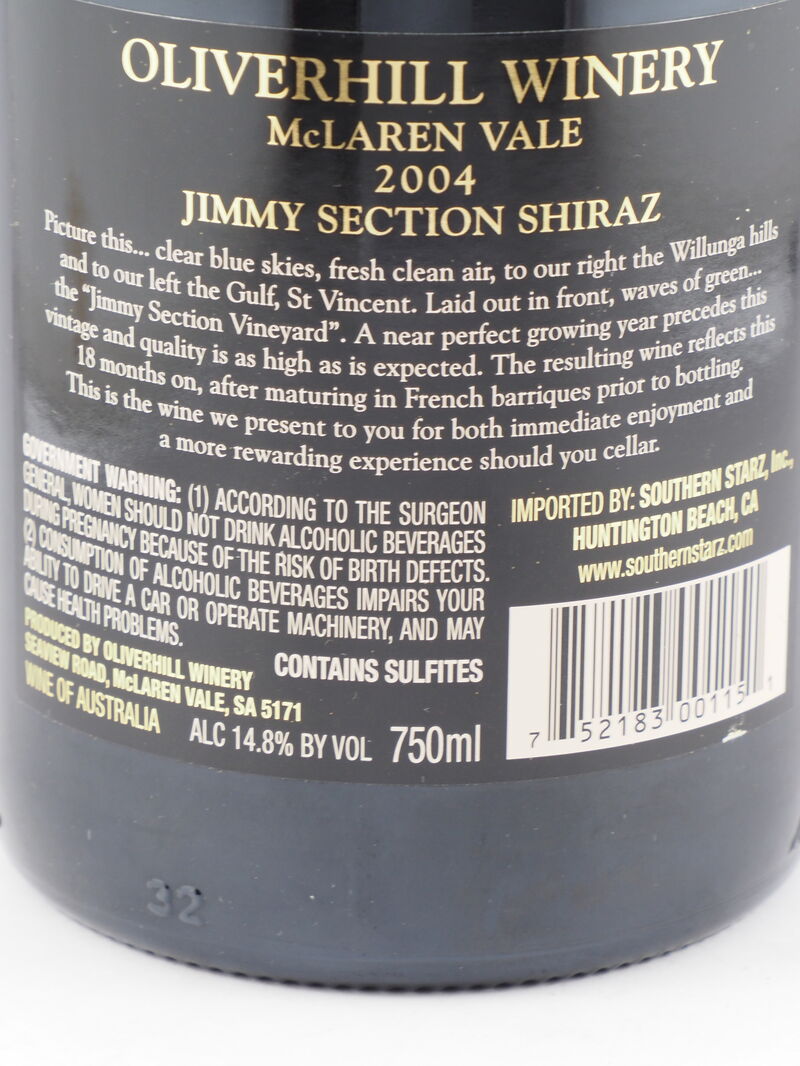 OLIVERHILL Jimmy Section Shiraz 2004