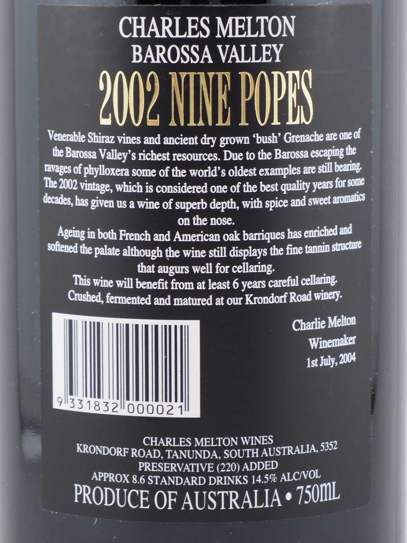 CHARLES MELTON Nine Popes Grenache Shiraz Mourvedre 2002