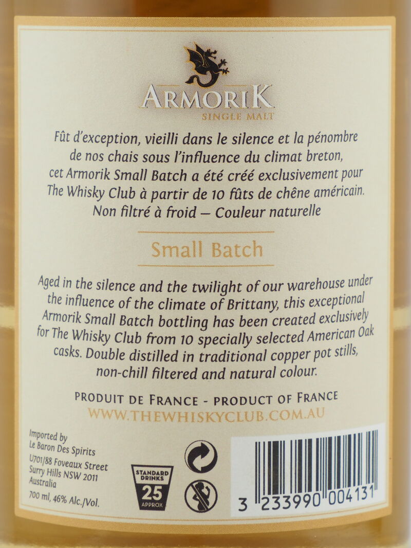 DISTILLERIE WARENGHEM Armorik Small Batch American Oak Single Malt Whisky 46% ABV NV