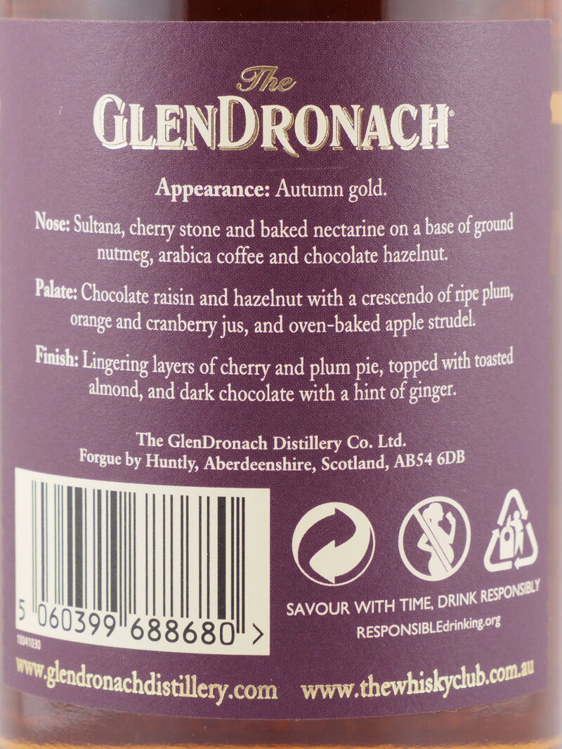 GLENDRONACH 11 Year Old 2007 TWC 5th Birthday Edition PX Cask Single Malt Whisky 46% ABV DS 2007
