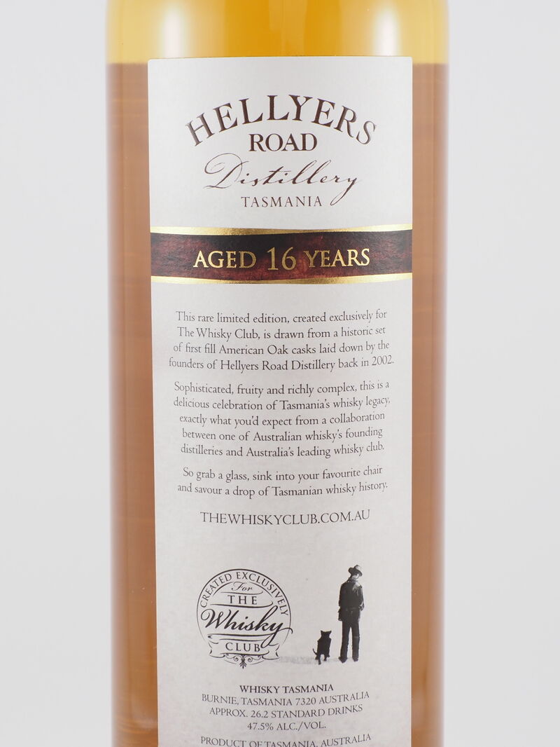 HELLYERS ROAD DISTILLERY 16 Year Old American Oak Cask Single Malt Whisky 47.5% ABV DS 2002