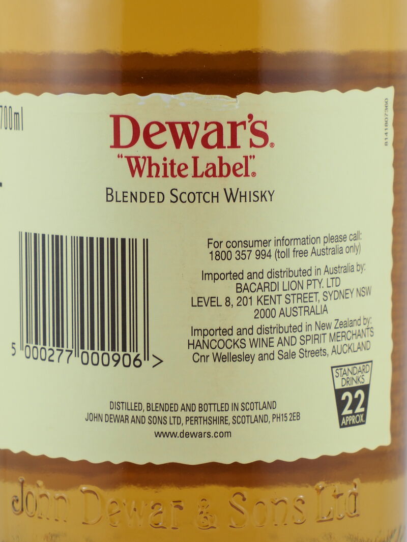 DEWARS White Label Scotch Whisky 40% ABV NV