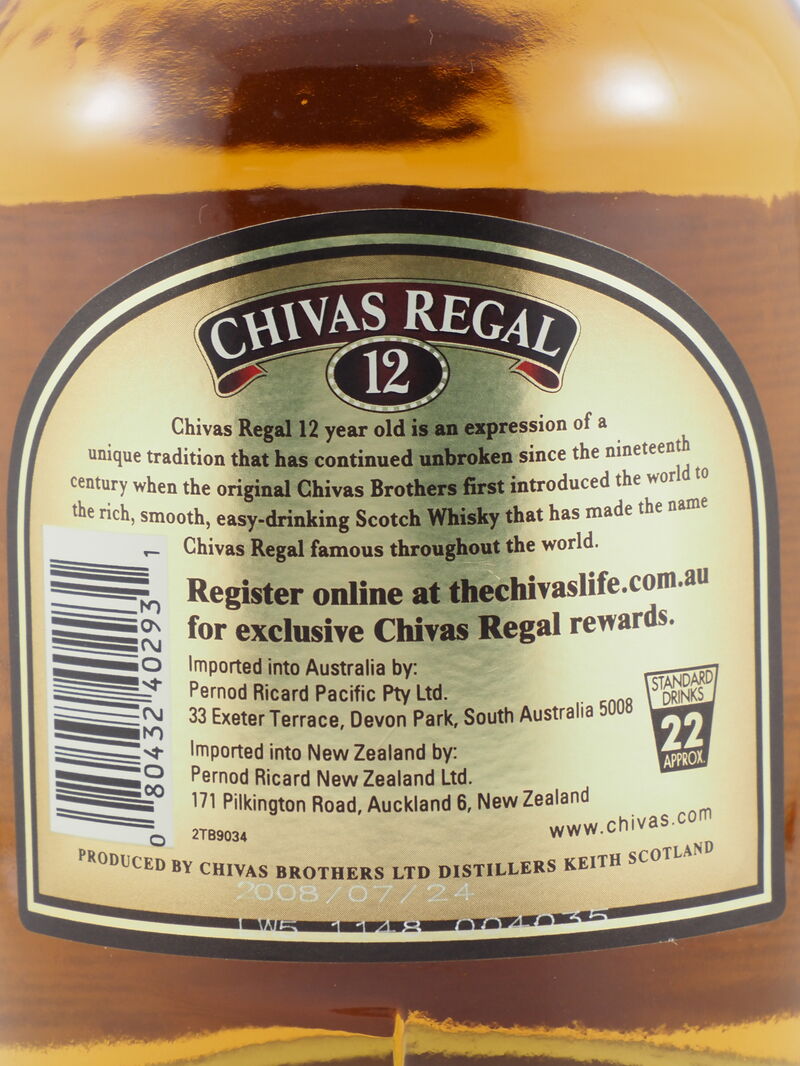CHIVAS REGAL 12 Year Old 40% ABV Blended Scotch Whisky NV