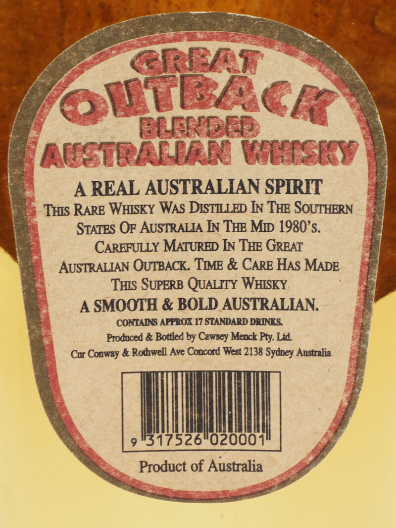 CAWSEY MENCK Great Outback Superior Blend Whisky 40% ABV NV
