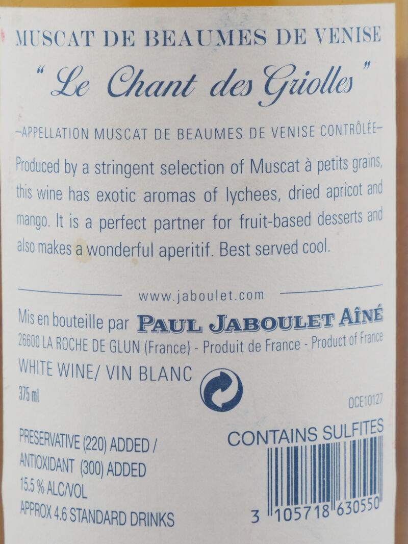 PAUL JABOULET AINE Le Chant des Griolles Vin Doux Naturel 2006